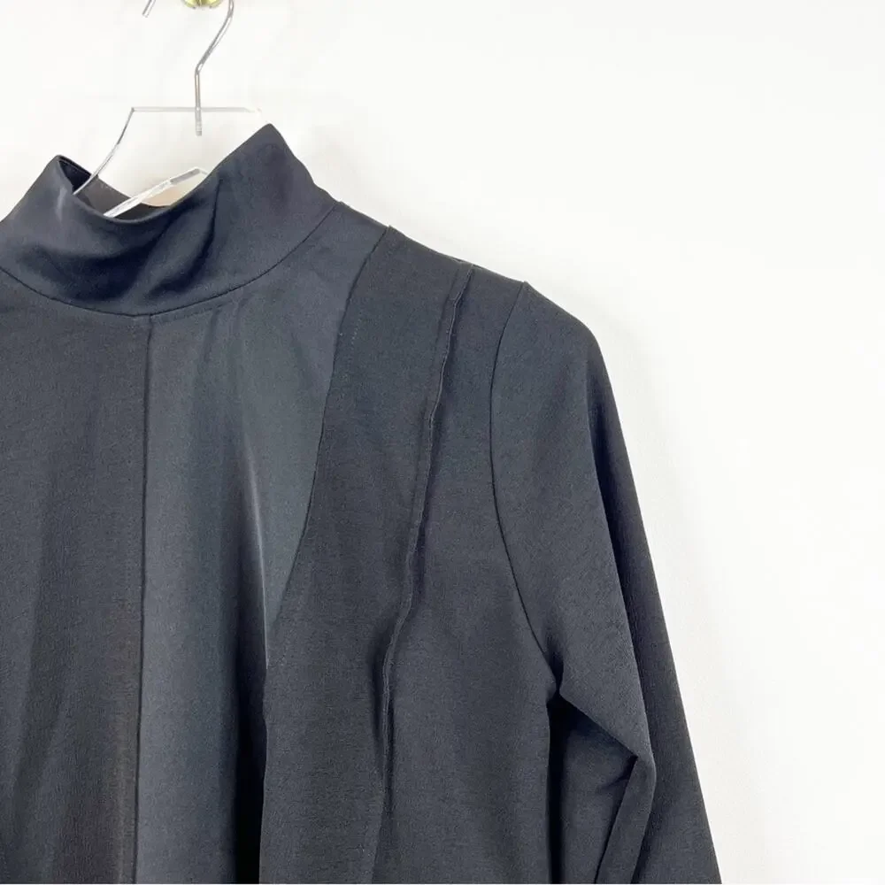 ZARA Satin Paneled Mock Neck Blouse‎ S Black - Picture 4 of 8